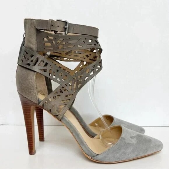JOE'S JEANS Gray Suede Leather Pointed Toe D’Orsay Stiletto Heel - Picture 3 of 7